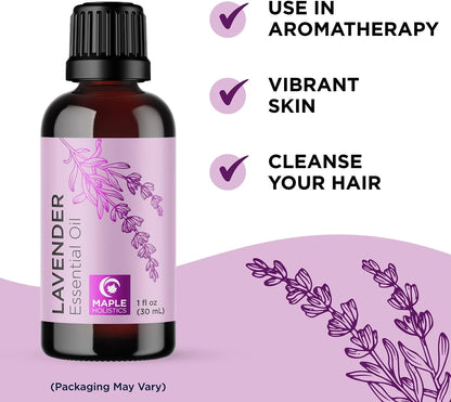 Pure Lavender Essential Oil - Premium Lavender Essential Oil for Hair Skin and Nails - Aromatherapy Lavender Oil for Diffusers Humidifiers and Linens plus Natural Bath Oil for Home Spa Self Care