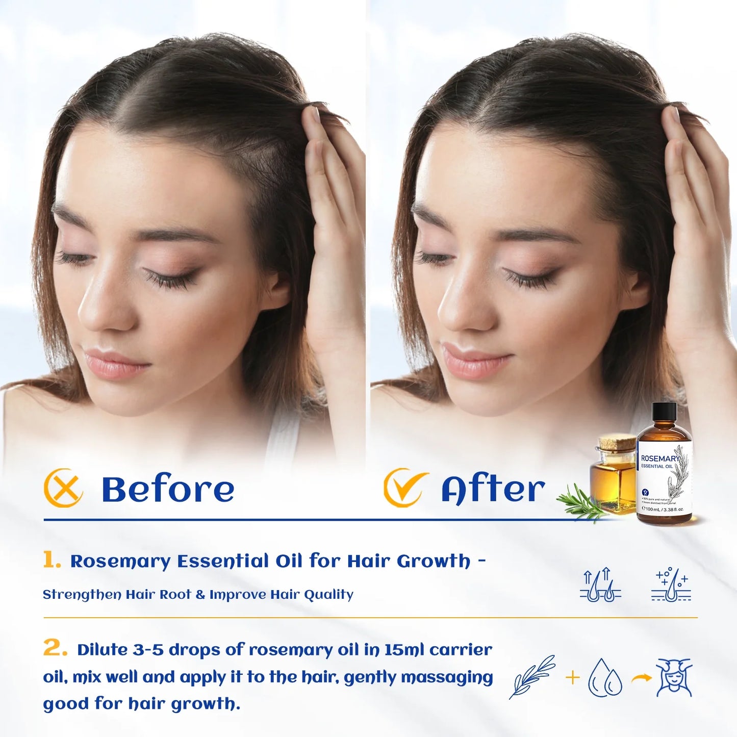 Rosemary Essential Oil for Hair Care, Diffuser, Massage, Add to Shampoo, Conditioner-100Ml