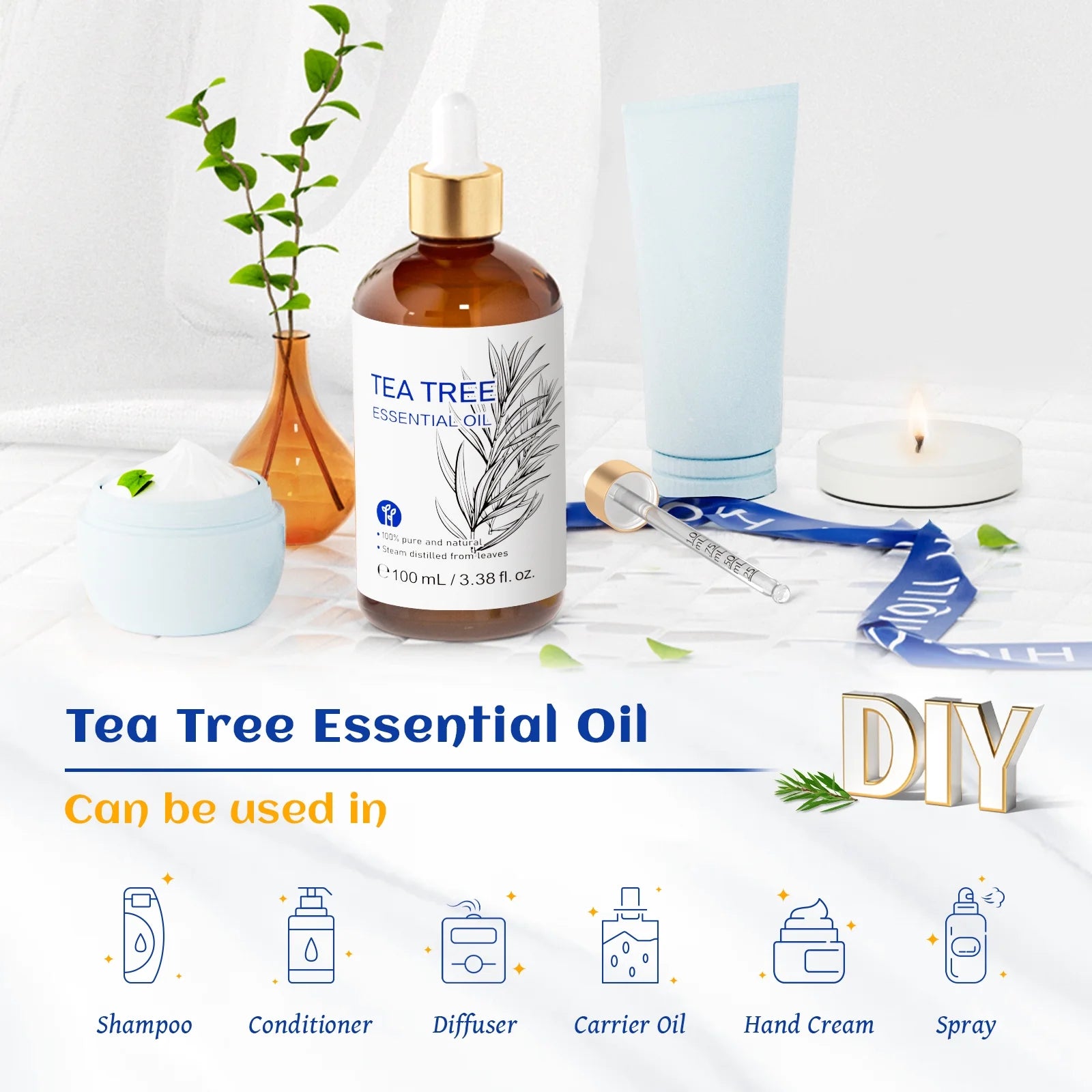 Tea Tree Essential Oil, Premium Pure Natural, for Skin, Hair, Bath, Diffuser, Purifier-100Ml