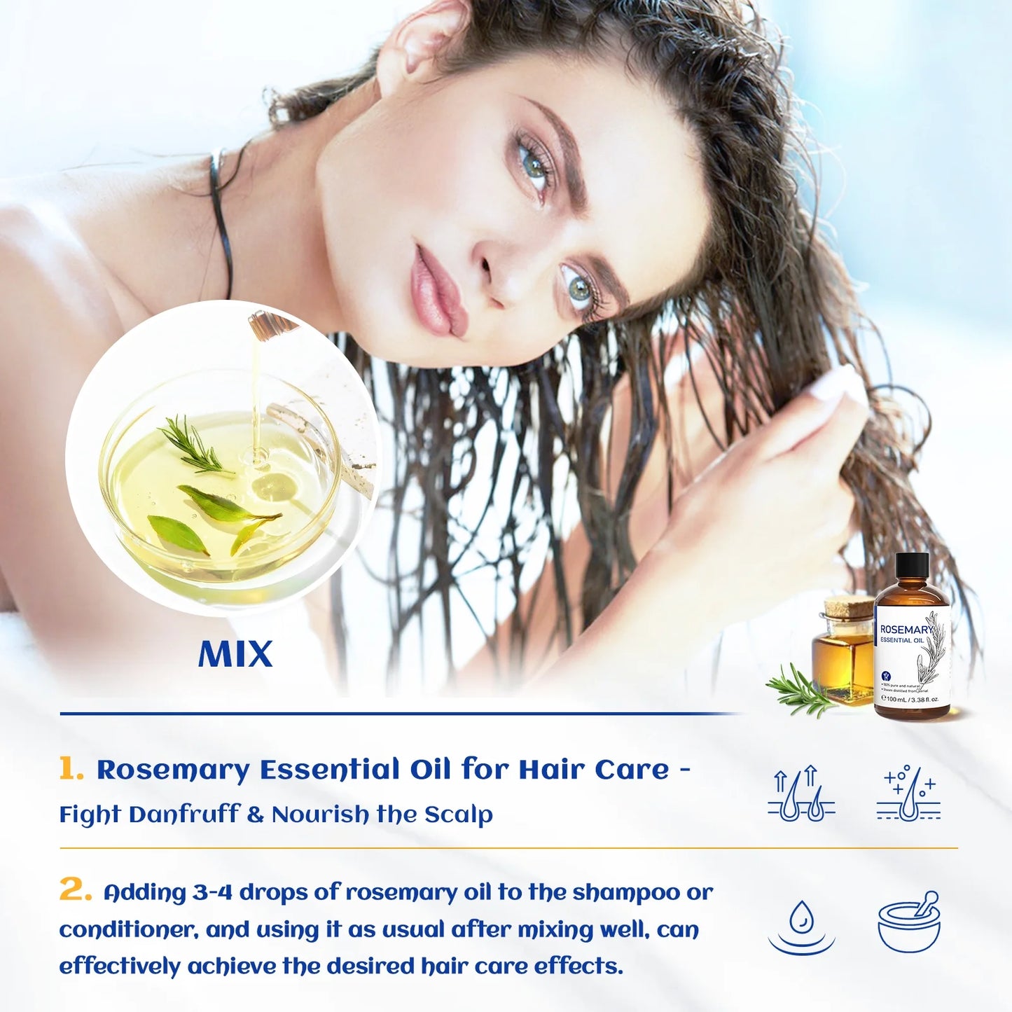 Rosemary Essential Oil for Hair Care, Diffuser, Massage, Add to Shampoo, Conditioner-100Ml
