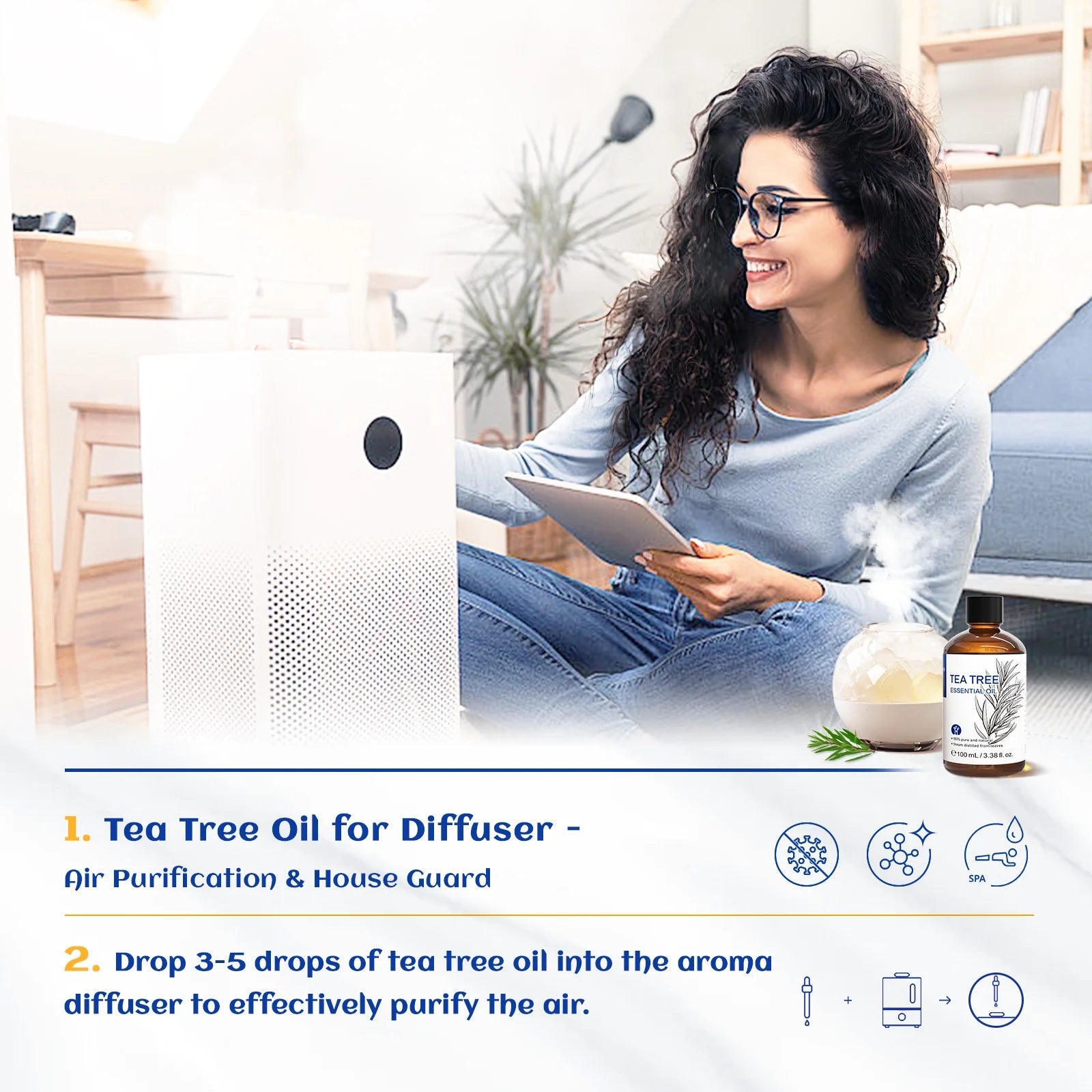 Tea Tree Essential Oil, Premium Pure Natural, for Skin, Hair, Bath, Diffuser, Purifier-100Ml