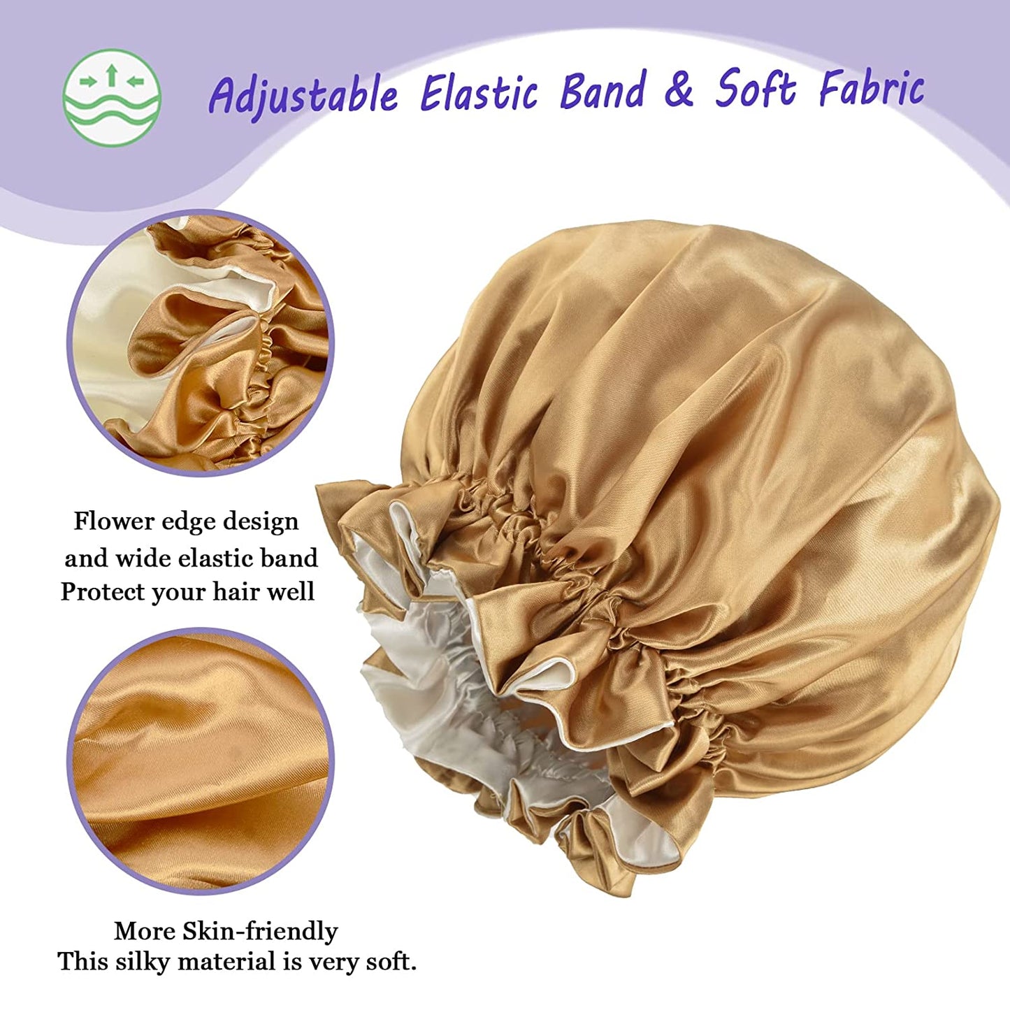 2 Pcs Silk Bonnet for Sleeping Double Layer Satin Hair Bonnets for Black Women with Wide Soft Elastic Band (Khaki + Burgundy)